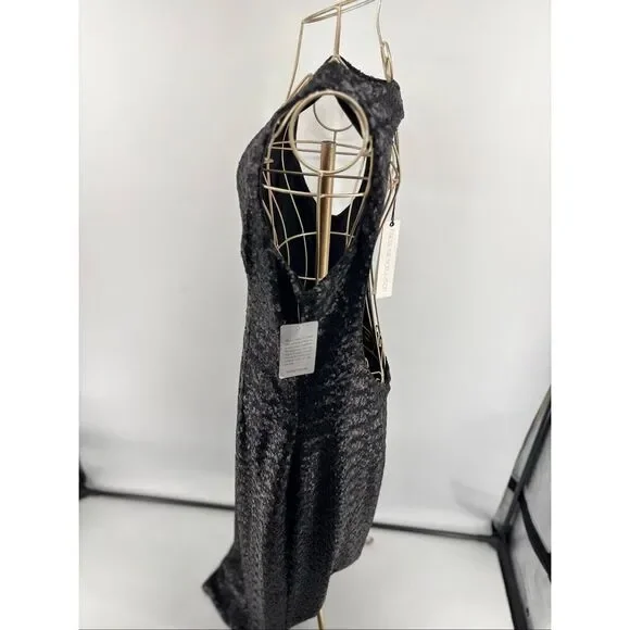 DRESS THE POPULATION Black Sequin Halter Low back midi Cocktail dress Size XXL - Picture 8 of 10